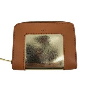 A.P.C Calfskin Metallic Gold Brown Small Credit Card Wallet